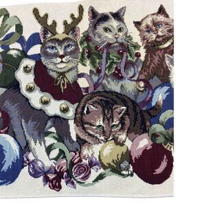 Vintage Tapestry Christmas Holiday Winter Cats Table Runner 51"x14 “